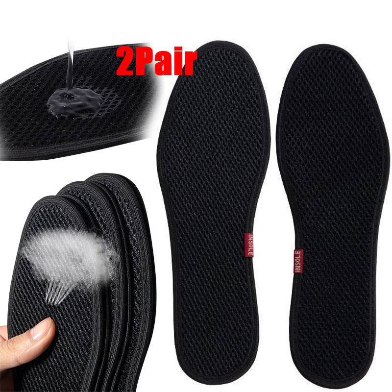 Black Bamboo Charcoal Deodorant Insoles Mesh Breathable Absorb-Sweat Shoe Pads Men Running Sports Shoes Insert Deodorant Insole