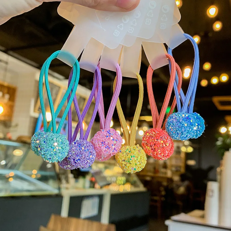2PCS New Sequin Color Ball Cute Princess Headwear Kids Elastic Hair Bands Children Tie Ropes Girls