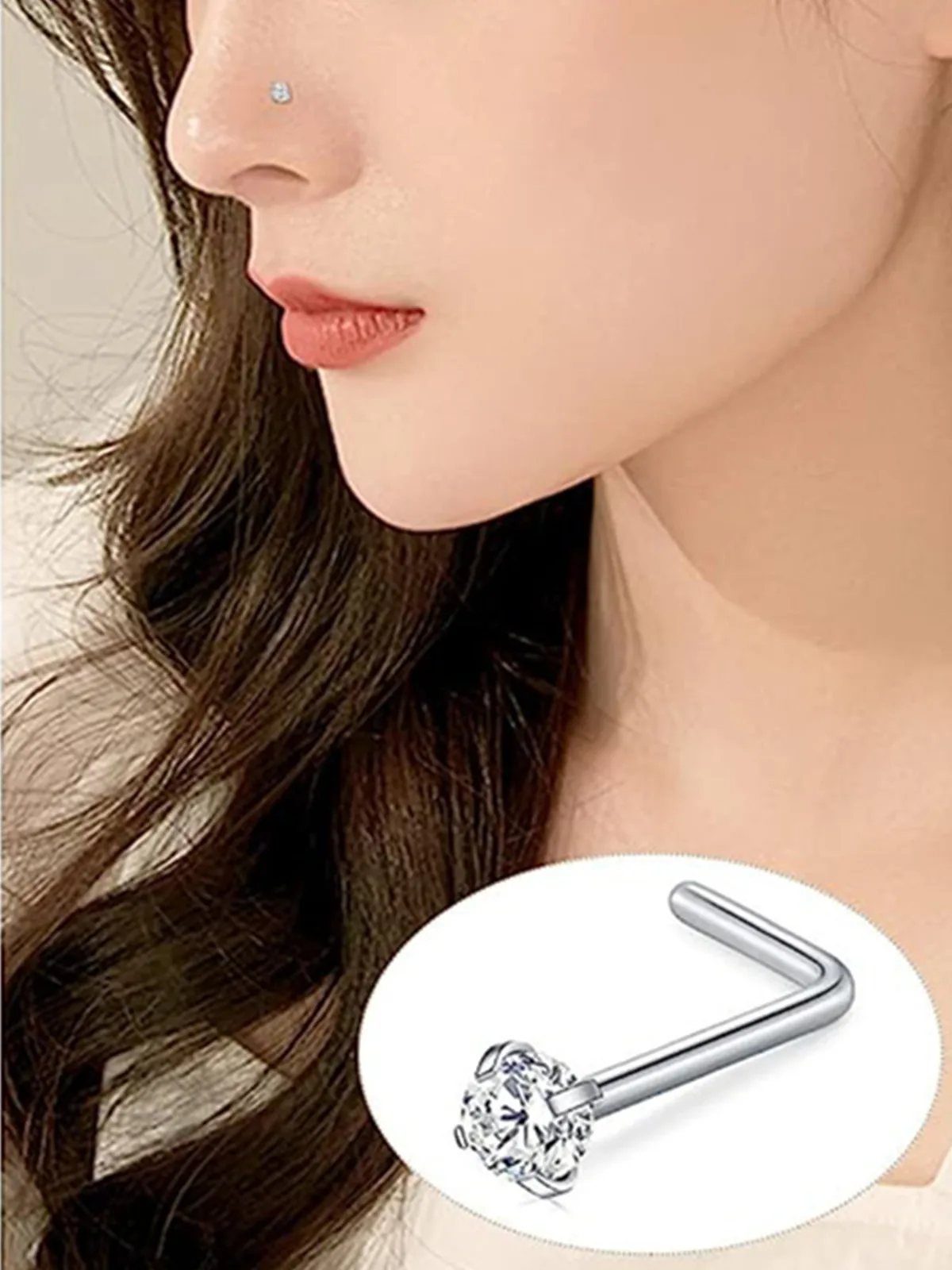 6 stylish stainless steel zircon nasal septum pierced studs 20G mini nose ring earring pierced studs