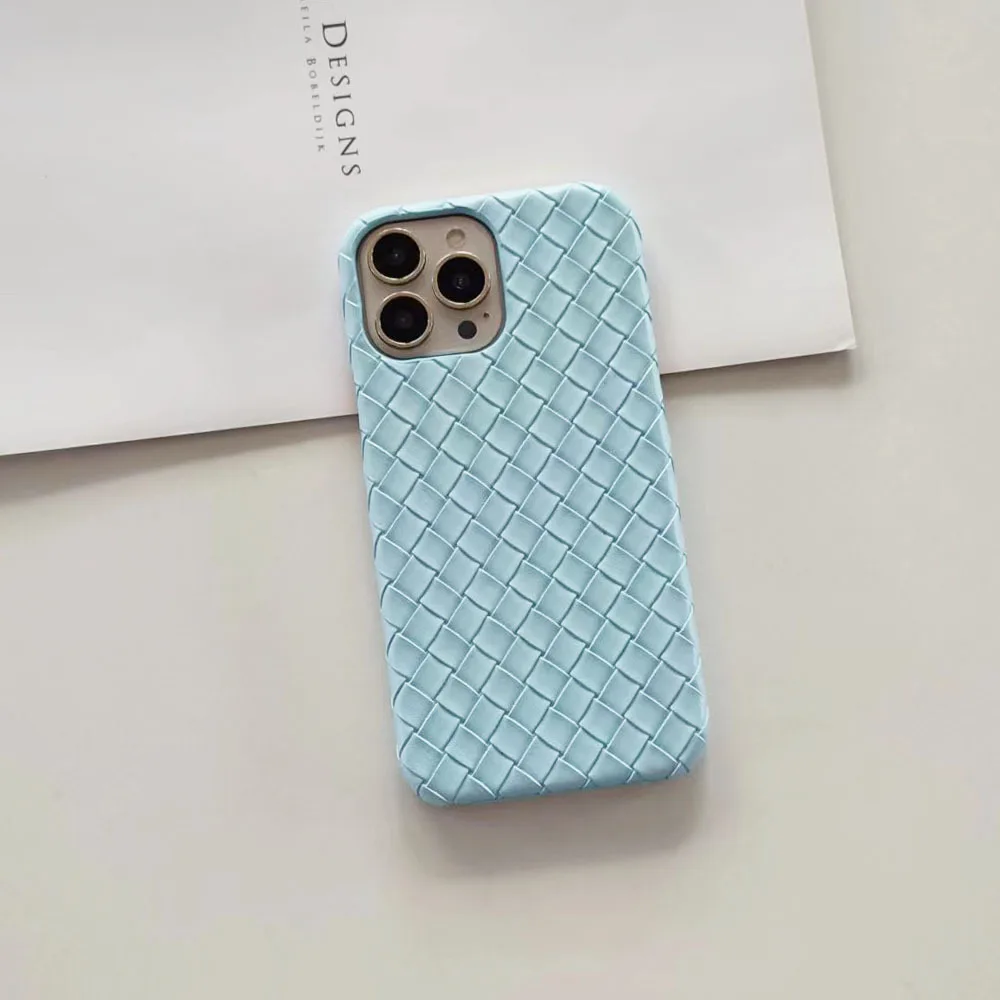 Solid Color Woven Pattern Suitable for iPhone 15promax Phone Case 14plus 13mini 12pro 12 11 Heat