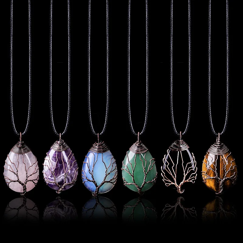 Tree of Life 7 Chakra Natural Gemstone Necklace Crystal Energy Healing Handmade Pendant Necklace for