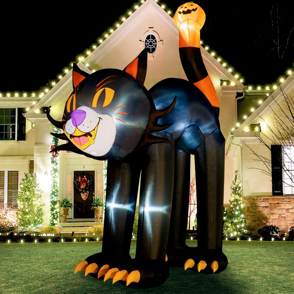 10FT Halloween Inflatable Black Cat with LED Light Blow Up Yard Decoration for Holiday Party