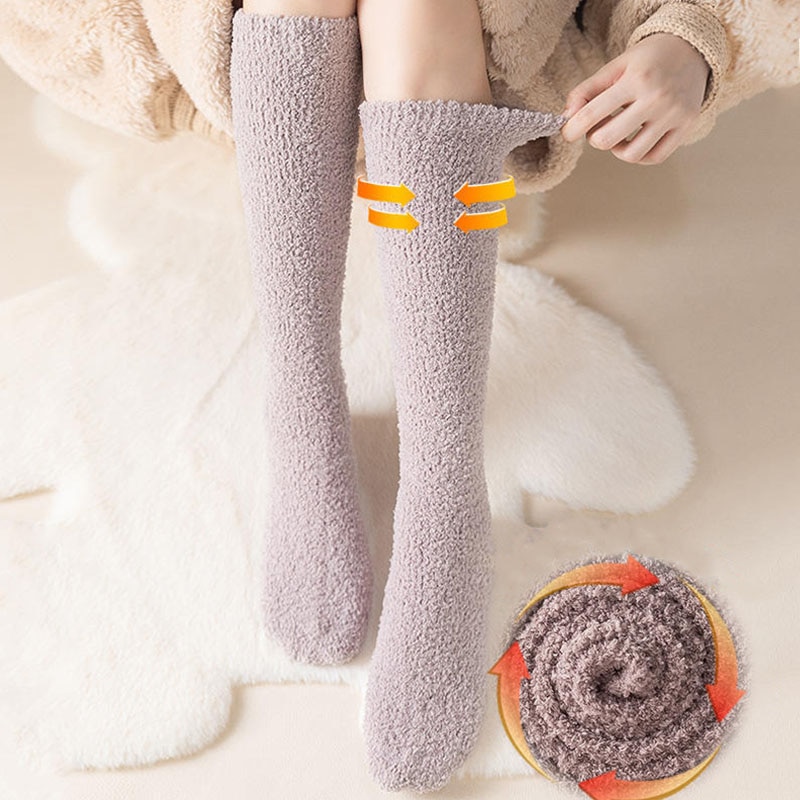 Winter Thicken Warm Socks Women Coral Fleece Long Tube Socks Soft Home Sleep Floor Stockings Plush Thermal Thigh High Stocking