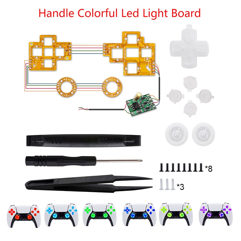1Set Wireless Handle For PS5 Game Modified Colorful LED Light Board With Rocker Cap -Key ABXY Small Button For PS5