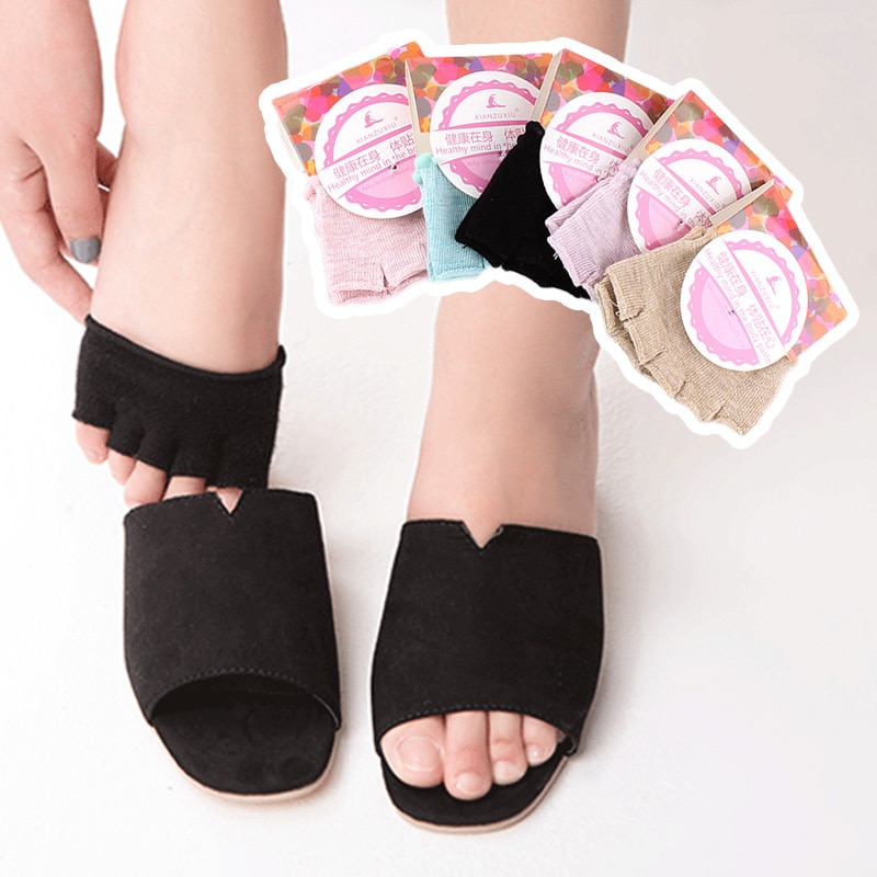 Five-finger Socks Summer Female Invisible Half Palm Sock Cotton Shallow Port On-slip Socks High Heel Front Foot Open Toe Sock