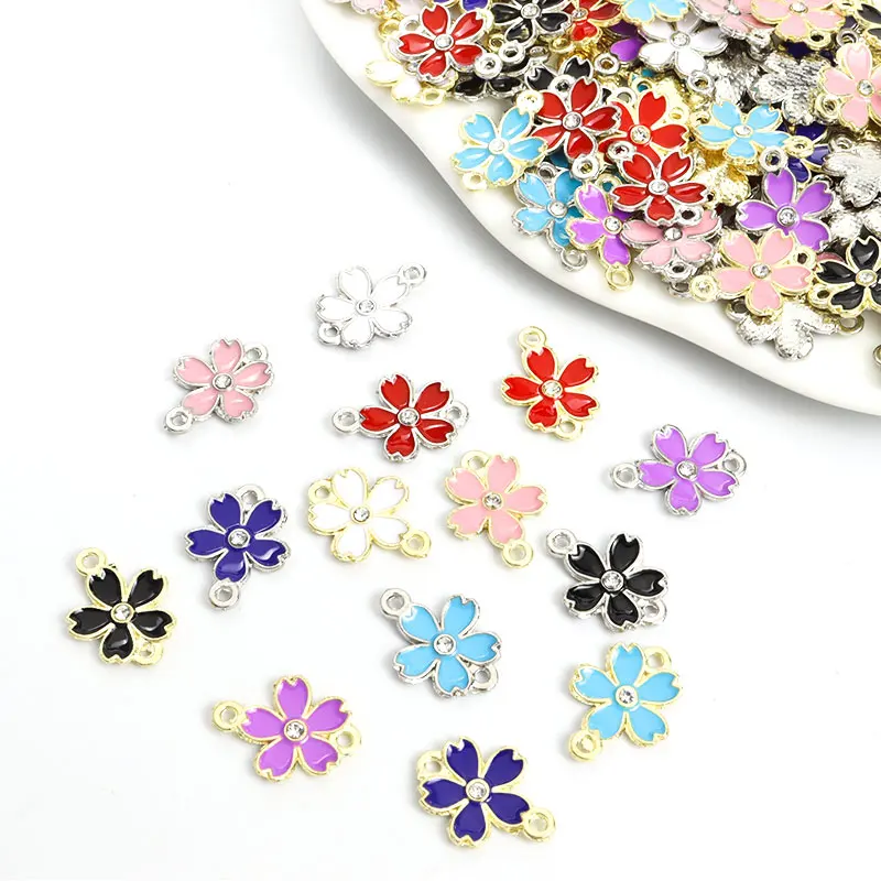 Five-petal Flower Rhinestone Inlaid Enamel Connectors 10pcs DIY Necklace Bracelets Hair Accessories