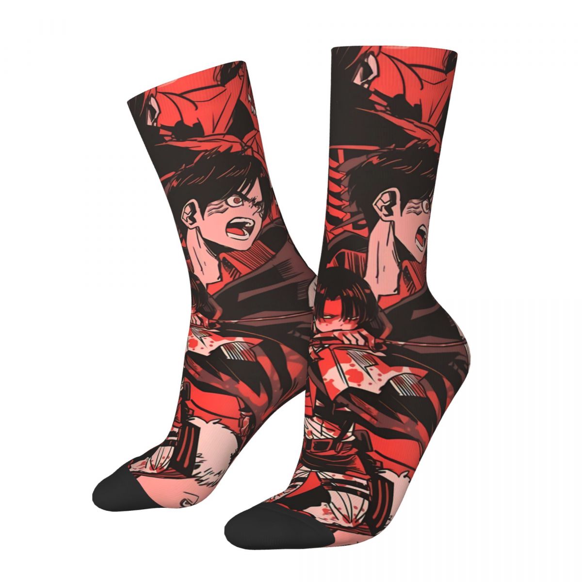 Happy Men's Socks Attack On Titan Red Color Vintage Anime Collage Harajuku Crazy Crew Sock Gift Pattern Printed
