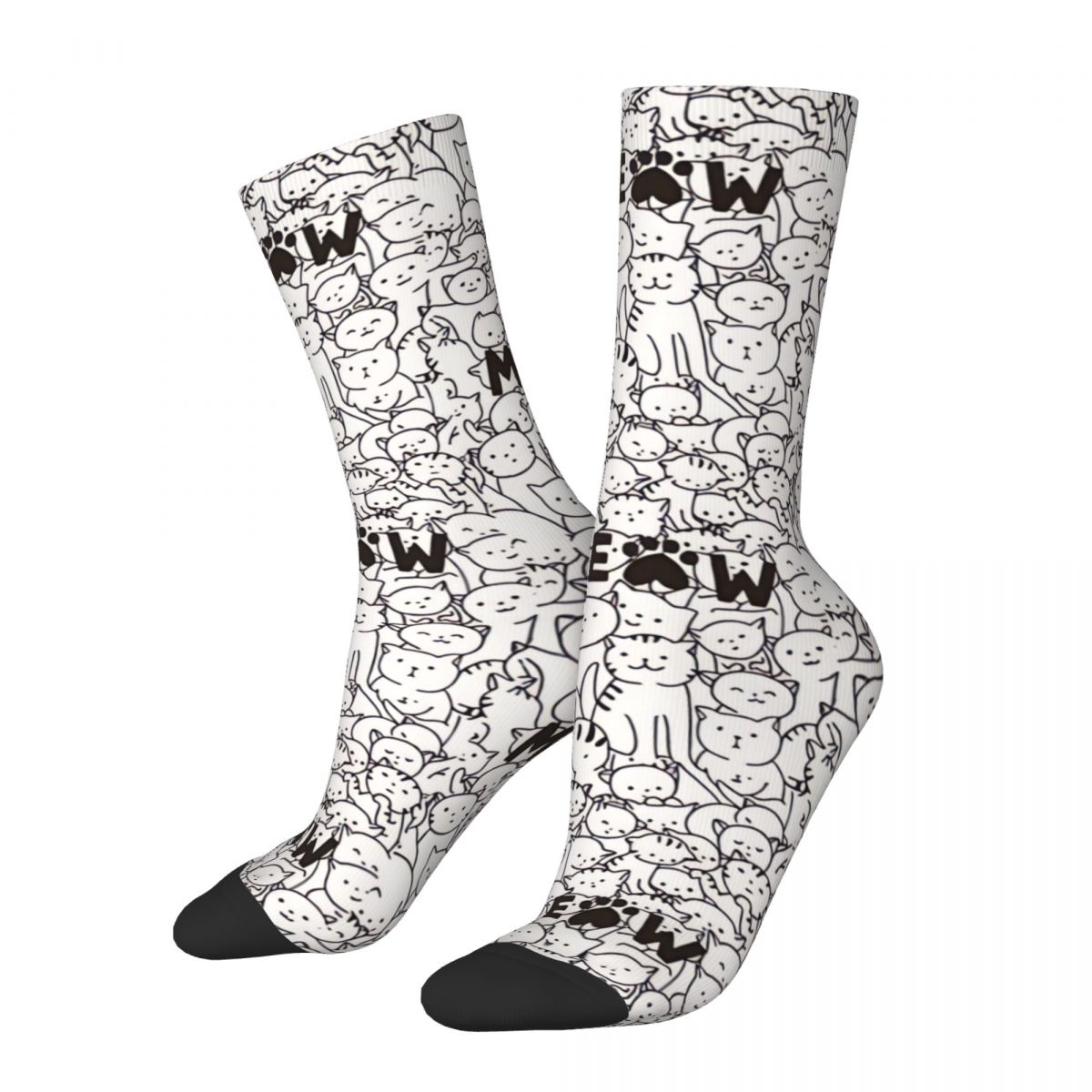 Happy Men's Socks Meow Cat Paw Retro Meow Harajuku Casual Crew Sock Gift Pattern Printed