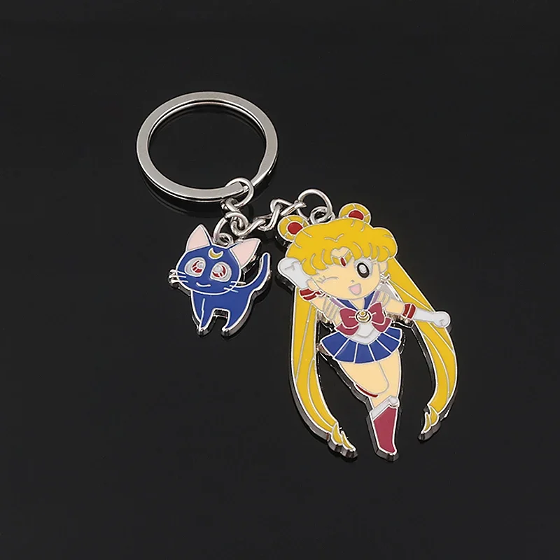 Anime Star Moon Metal Keychain Cosplay Tsukino Usagi Luna Cat Sailormoon Props Key Chain Pendant