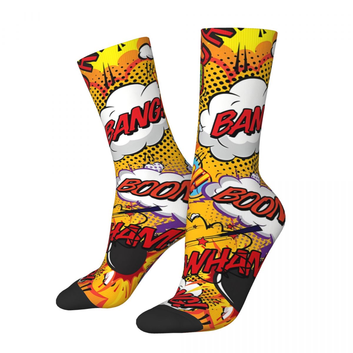 Pop Art Shout Outs Fun Typographic Cartoon Design Superhero Boom Comic Book Unisex Winter Socks Happy Socks Crazy Sock