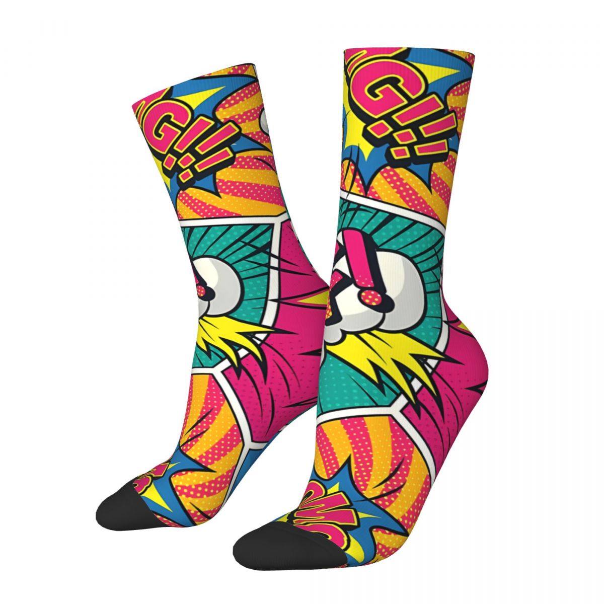 Exclamation Superhero Boom Comic Book Kawaii Socks Shopping Cartoon Pattern Socks