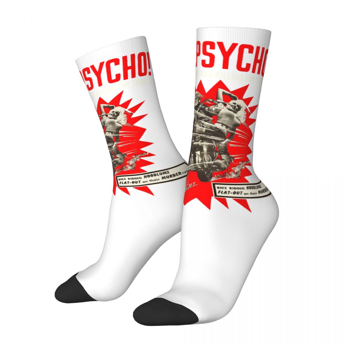 Funny Crazy Sock for Men Motorpsycho Hip Hop Vintage Motorcycles Happy Seamless Pattern Printed Boys Crew compression Sock
