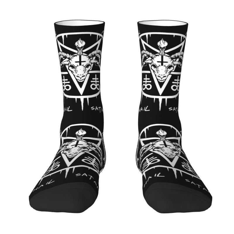 Hail Satan Satan Rocks Men's Crew Socks Unisex Cute Satanic Occult Baphomet Spring Summer Autumn Winter Dress Socks