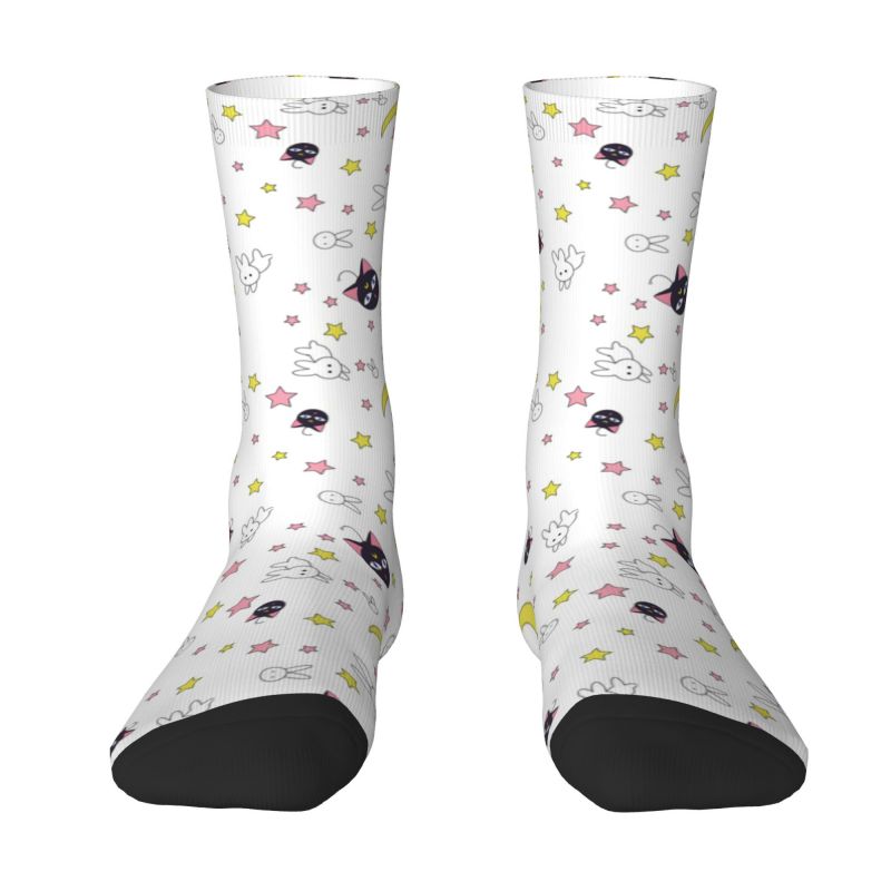 Manga Moon Sailors Men's Crew Socks Unisex Funny 3D Print Usagi And Luna Dress Socks