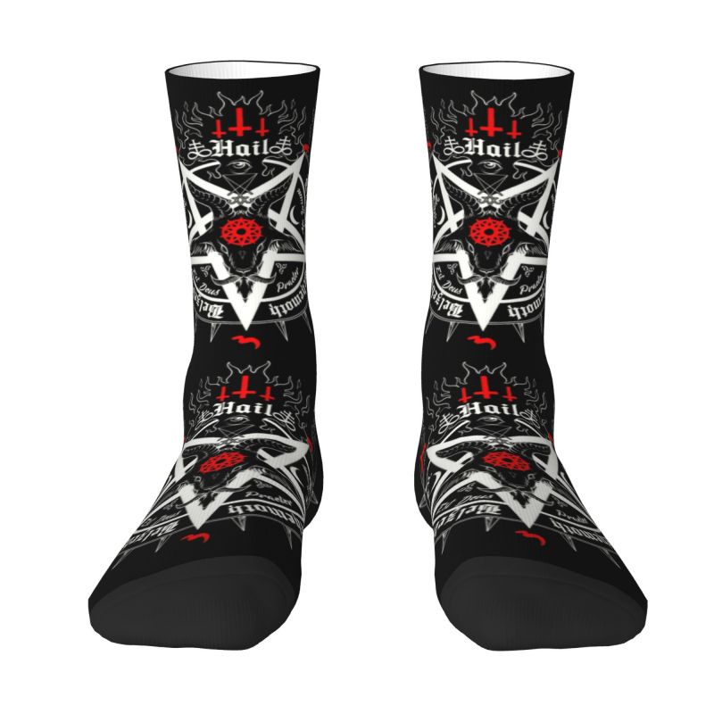 Fashion Satanic Baphomet Leviathan Cross Socks Women Men Warm 3D Printed Satan Devil Pentagram Football Sports Socks