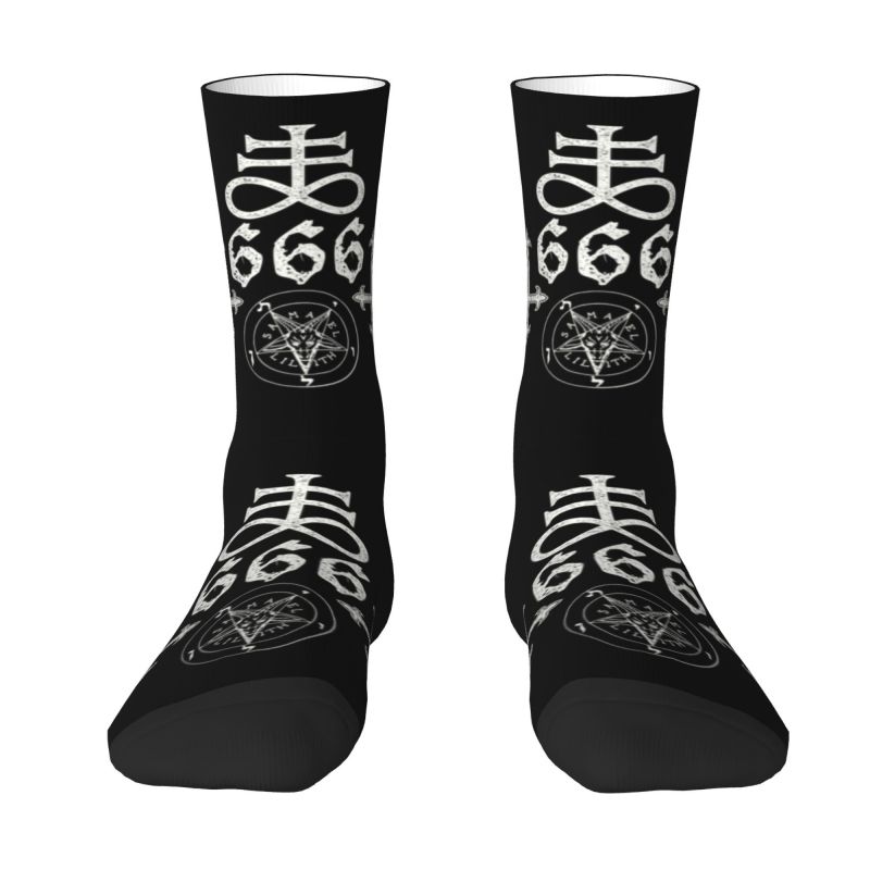 Kawaii Printing Leviathan Cross Satan 666 Socks for Men Women Stretchy Summer Autumn Winter Baphomet Satanic Symbols Crew Socks
