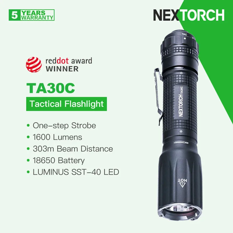 Nextorch TA30C Rechargeable Tactical Flashlight 1600 Lumens 303m Beam 18650