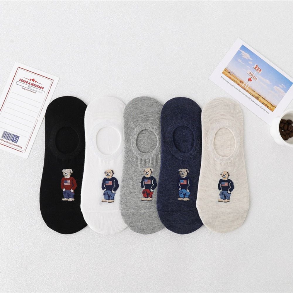 Harajuku Non-slip Cotton Bear Slippers Socks Men's Boat Socks Casual Hosiery Middle Tube Hosiery Korean Style Socks