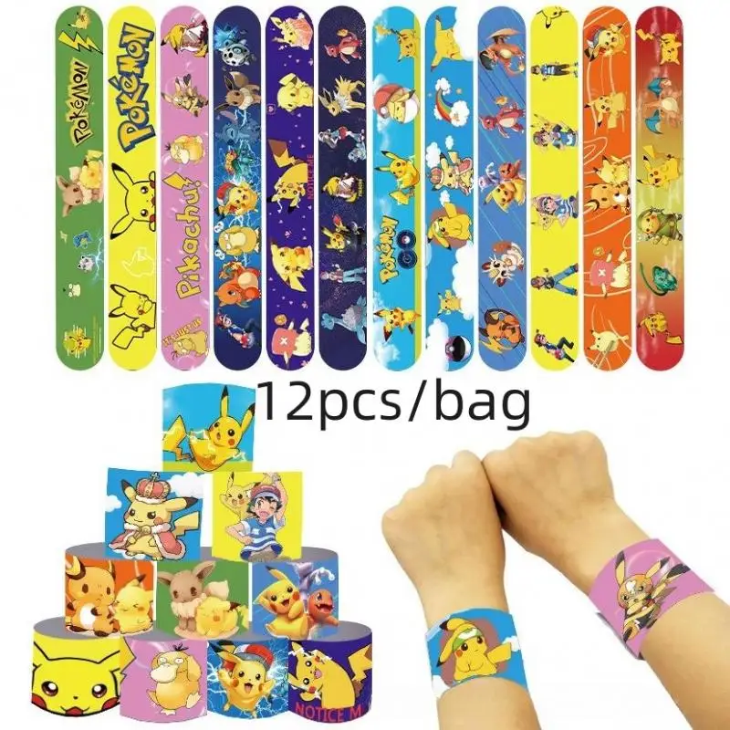 Pokemon Snap Circle Party Bracelets Pikachu Figures Anime Wristband Child Slap Band Puzzle Toys Boys