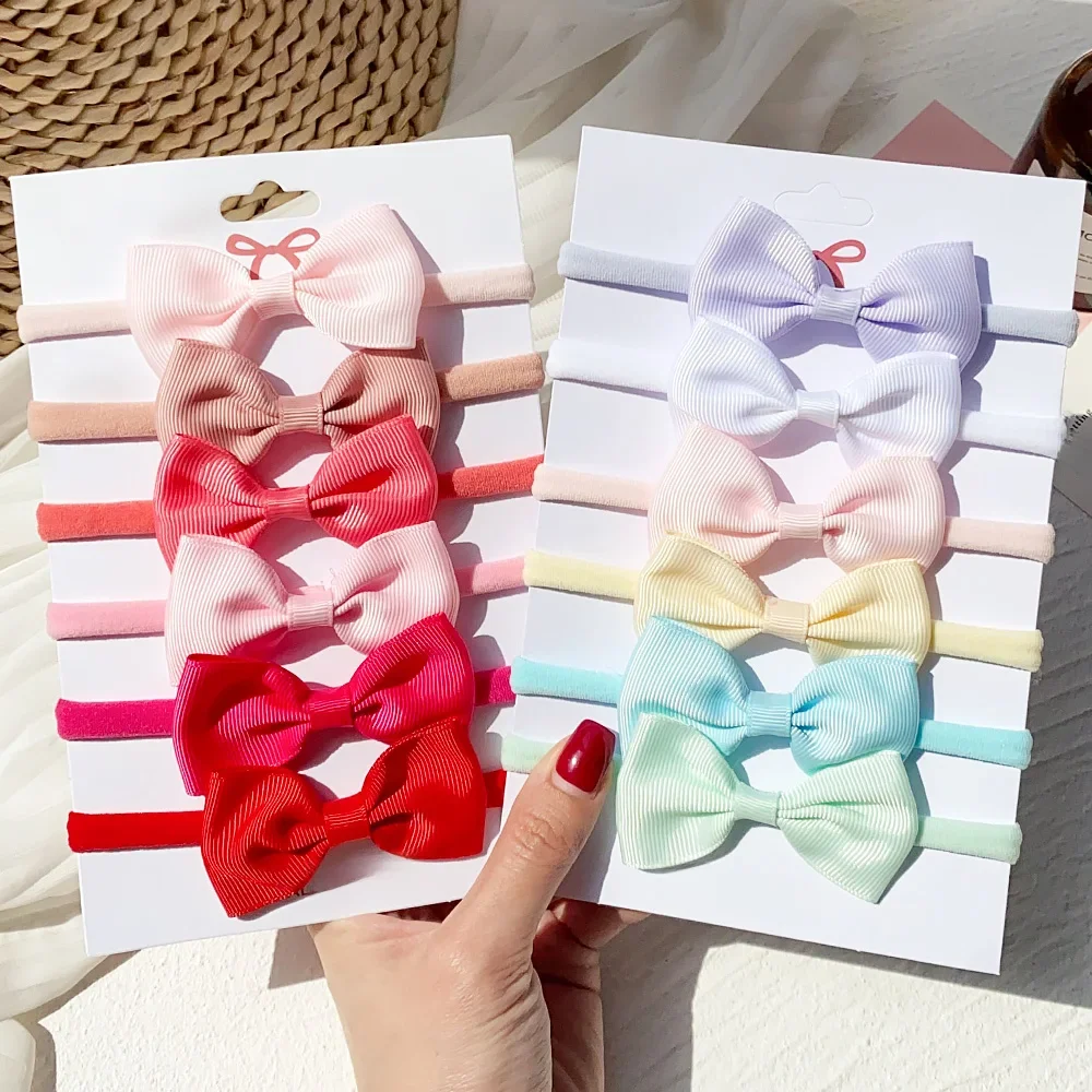 6Pcs/Set Solid Colorful Newborn Baby Headwear Elastic Hair Bands For Kids Cute Ribbon Bowknot