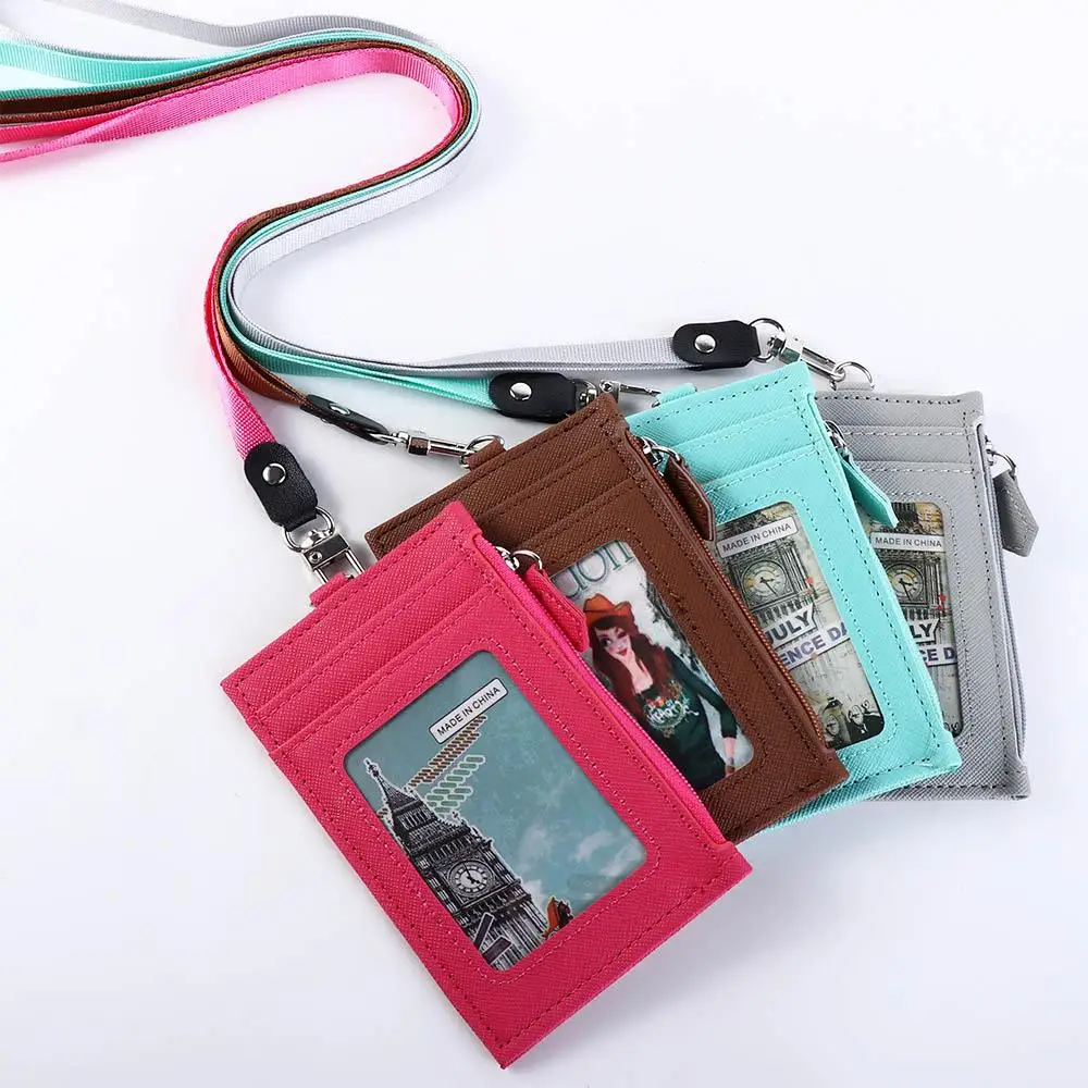 1Pcs Black Business Credit Card ID Badge Wallet Pouch Women Men Coin Card Purse Holder Neck Strap