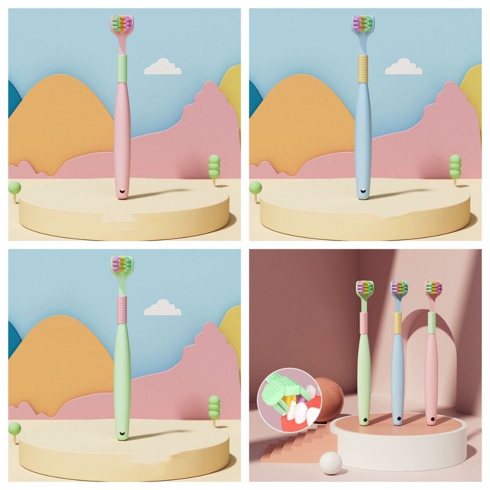 Tongue Scraper Three Sided Children Toothbrush Lovely Cleaning Teeth 360 Degree Candy Color Deep Oral Bathroom
