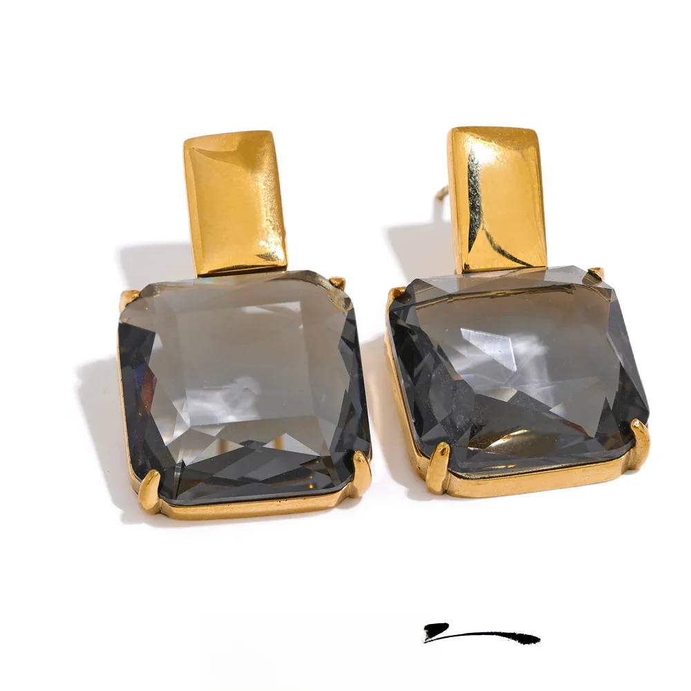 Yhpup Stainless Steel AAA Cubic Zirconia Grey White Square Drop Dangle Earrings High Quality