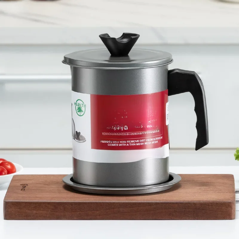 GIANXI Oil Filter Pot Carbon Steel Oilcan with Stainless Steel Filter Mesh Kitchen Isolate