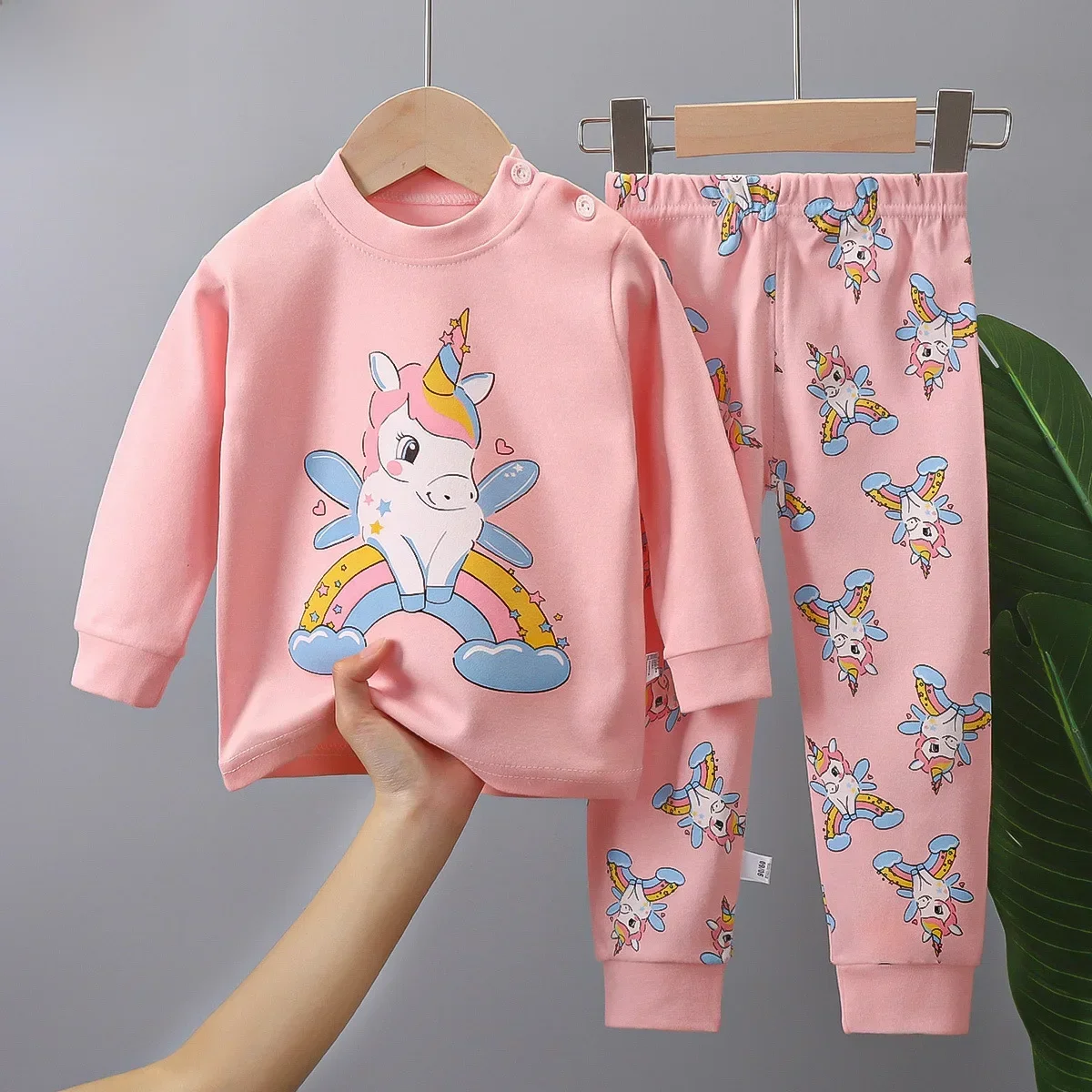 2023 New Kids Autumn Warm Pajamas Baby Boys Girls Cartoon Dinosaur Long Sleeve T-Shirt with Pants