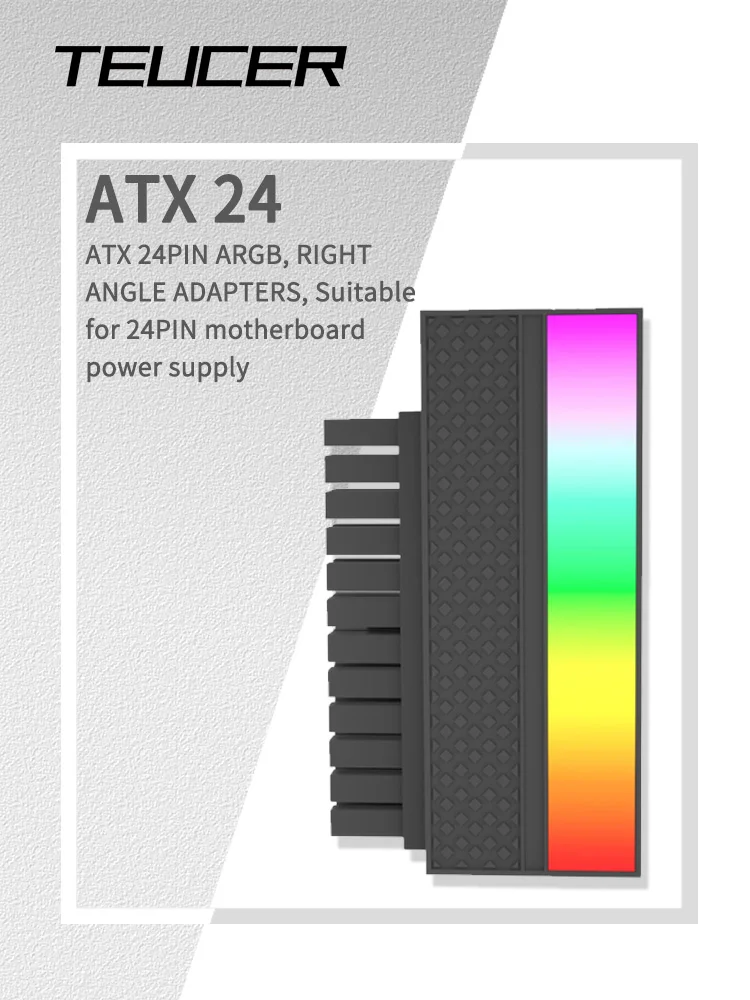 ZA-1 ATX 24 Pin 90 Degree Plug Adapter ARGB Motherboard Power Supply Cable Connector Plug and Play