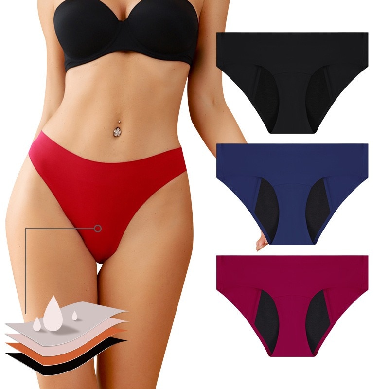 Sexy Multi-coloured Four-layer Period Panties Instantly Absorbent Dry Organic Cotton Anti-side Leakage Menstrual Underwear