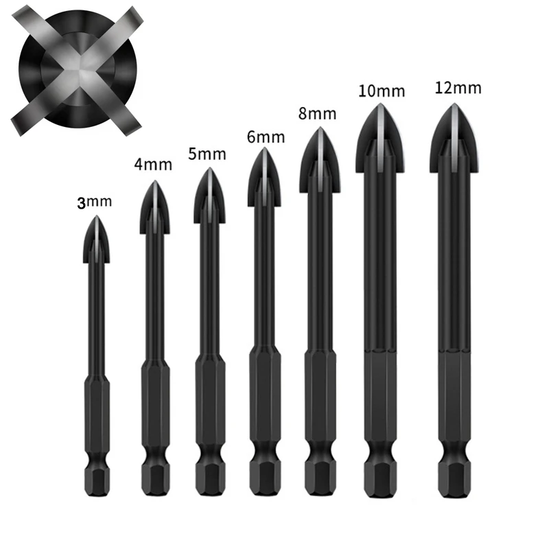 Cross Hex Drill Sets Four Sides Cutting Sharp Wear-resistant Carbide Bit for Glass Ceramic Tile