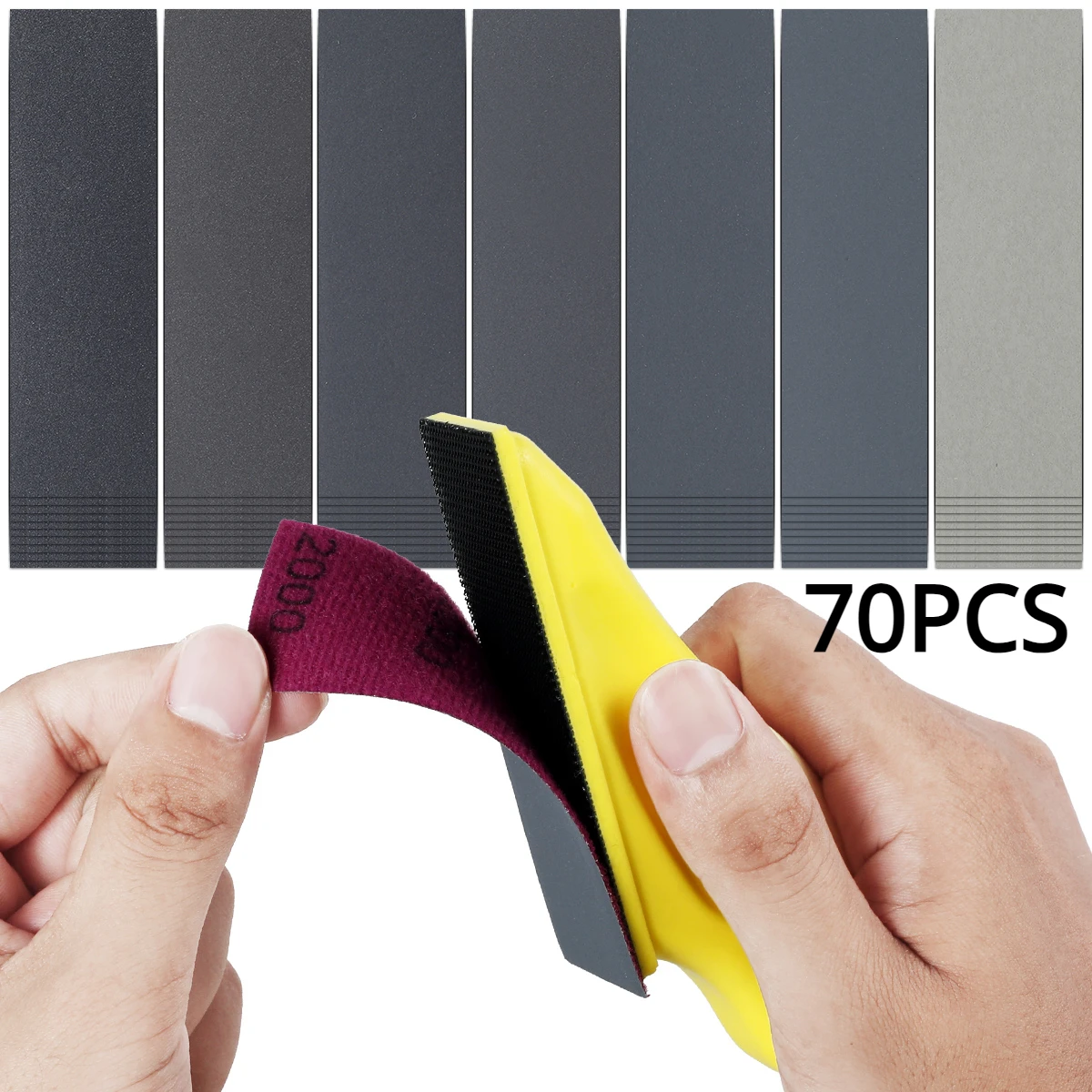 70pcs DIY Hand Sandpaper MINI Sander Kit Loop Sander Paper Assorted Grit Wet Dry Sanding Strip