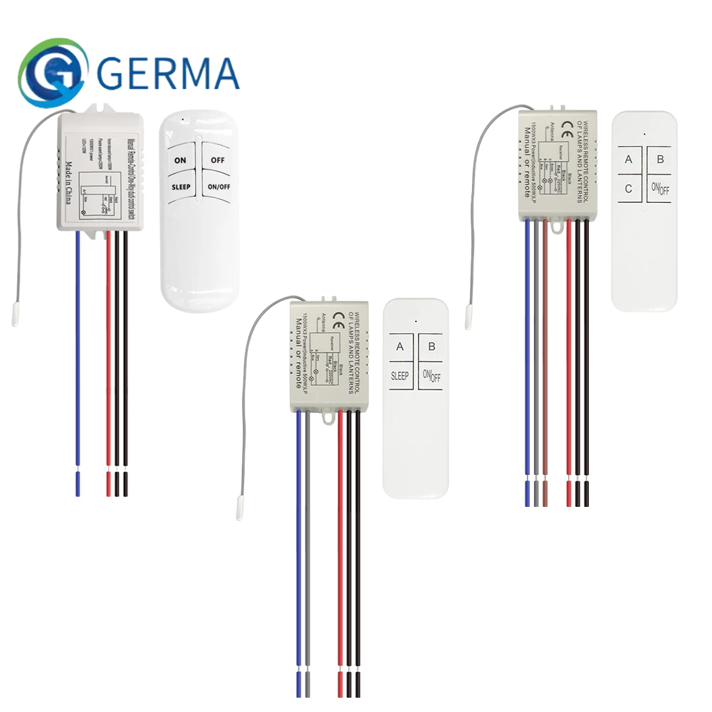 GERMA AC 220V Relay 1/2/3 Way with RF Digital Wireless Remote Control Switch for Ceiling Fan Panel