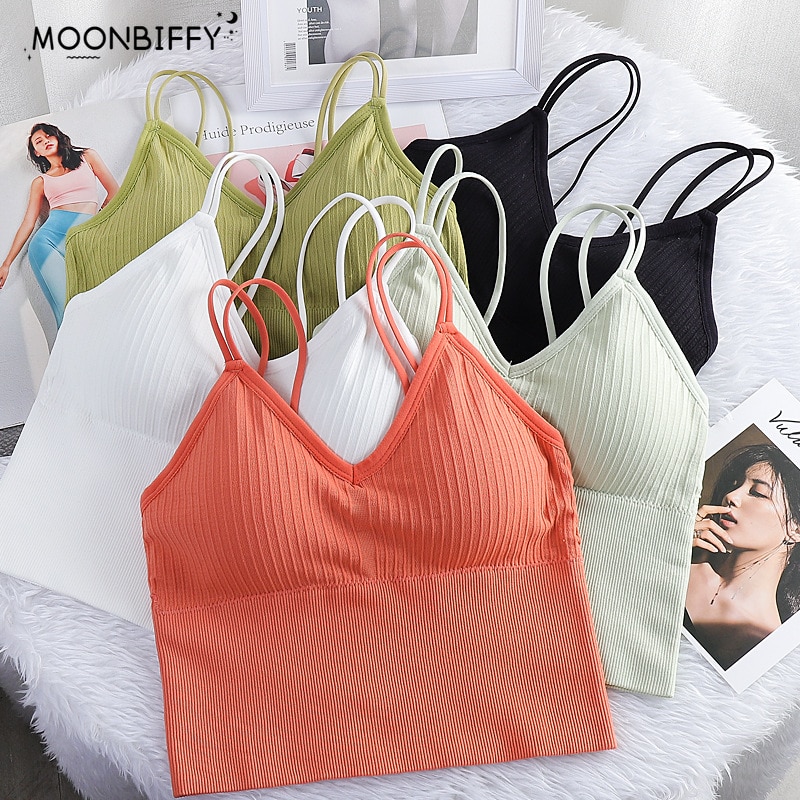 Women's Sexy Seamless Crop Tops Sports Bra Tube Top Camisole With Removable Padded Underwear Female Tank Top