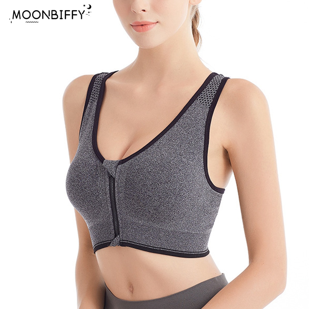 Front Zipper Women Sports Bras Breathable Wirefree Padded Push Up Sports Top Fitness Gym Yoga Workout Bra Sports Bra Top