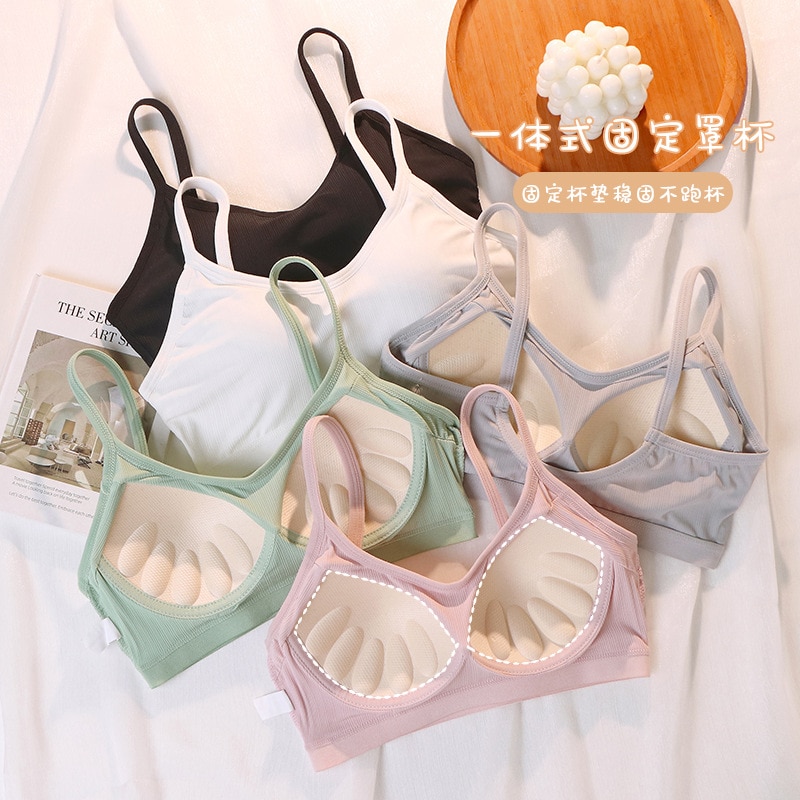 Ice Silk Back Sling Strap Bra Fixed Cup Mask High School Student Tank Top Sexy Women Underwear Tube Tops Girls Lingerie Bralette