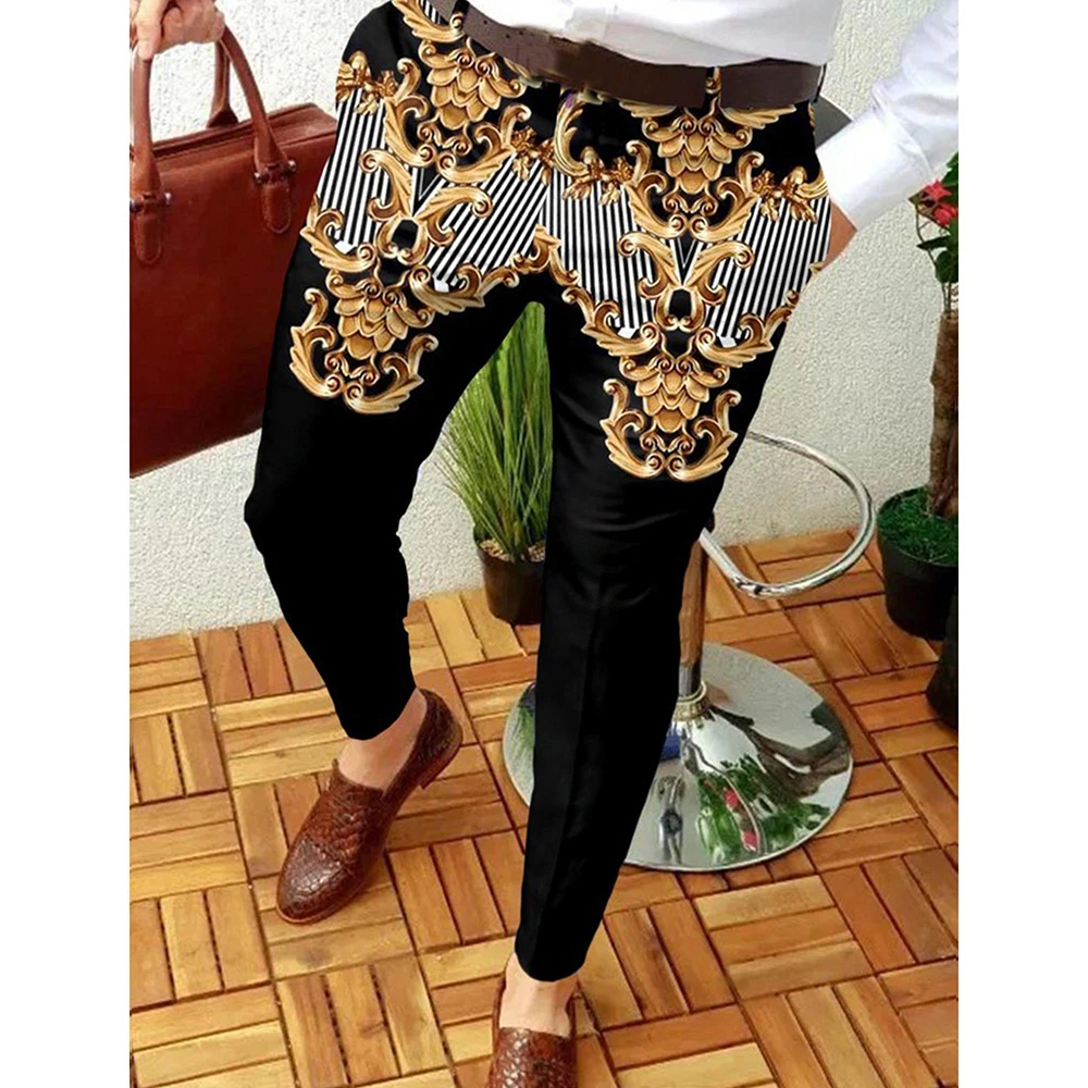 New Smart Casual Trousers Men's Elegant Fashion Printed Slim Dress Pants Men Commuter Comfortable
