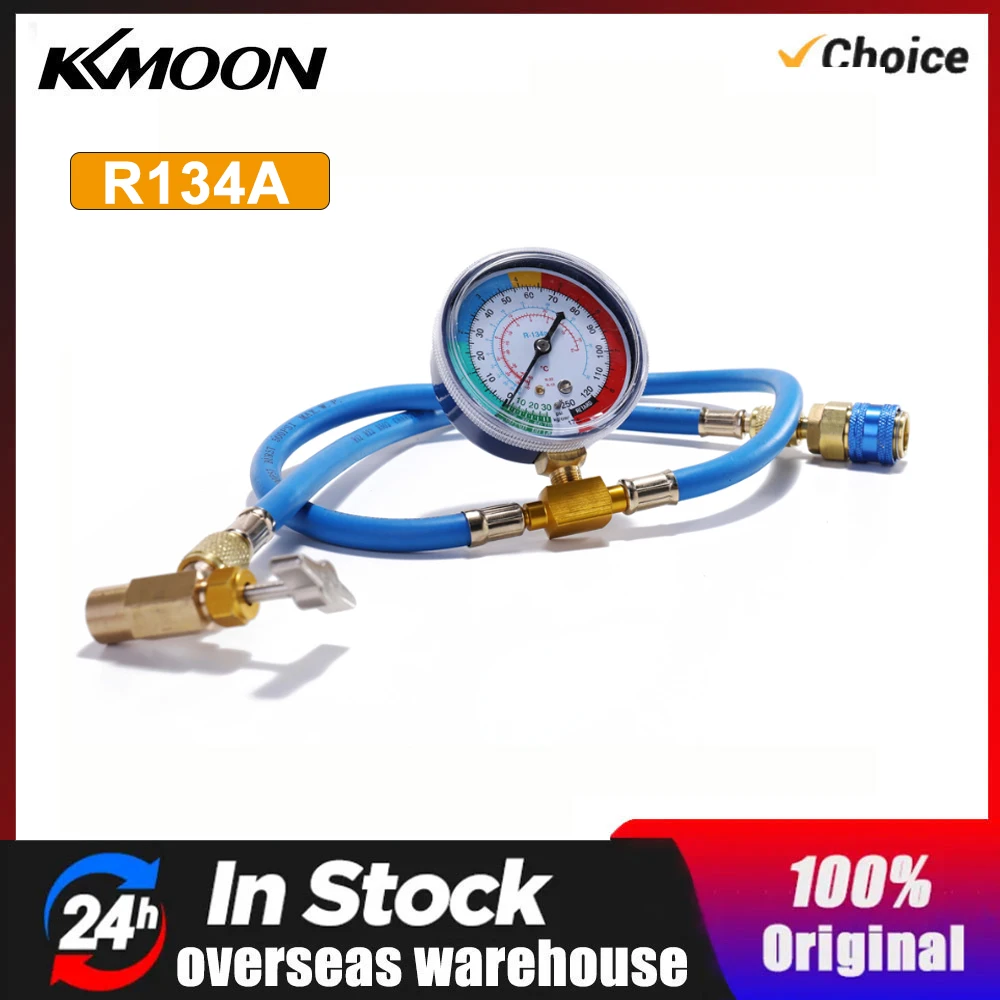 R134A Car AC Air Conditioning Refrigerant Recharge Hose W/ Pressure Gauge Measuring Kit Copper Auto