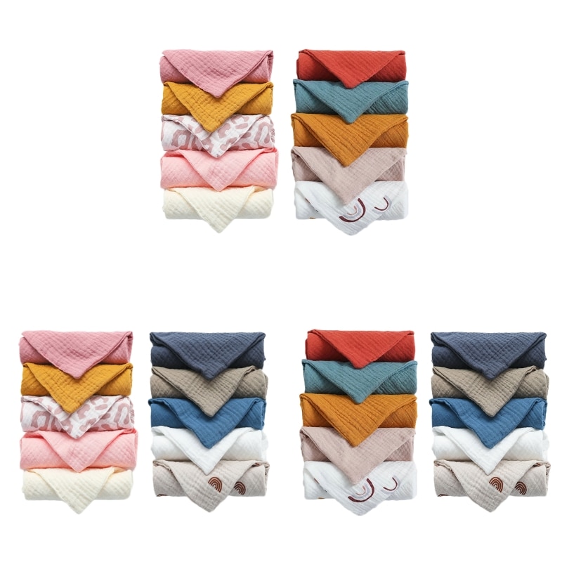 10 Pcs Baby Square Towels Infants Wash Hand Face Towel Handkerchief Feeding Bib Burp Cloth Soft Crepe Muslin Saliva DropShipping