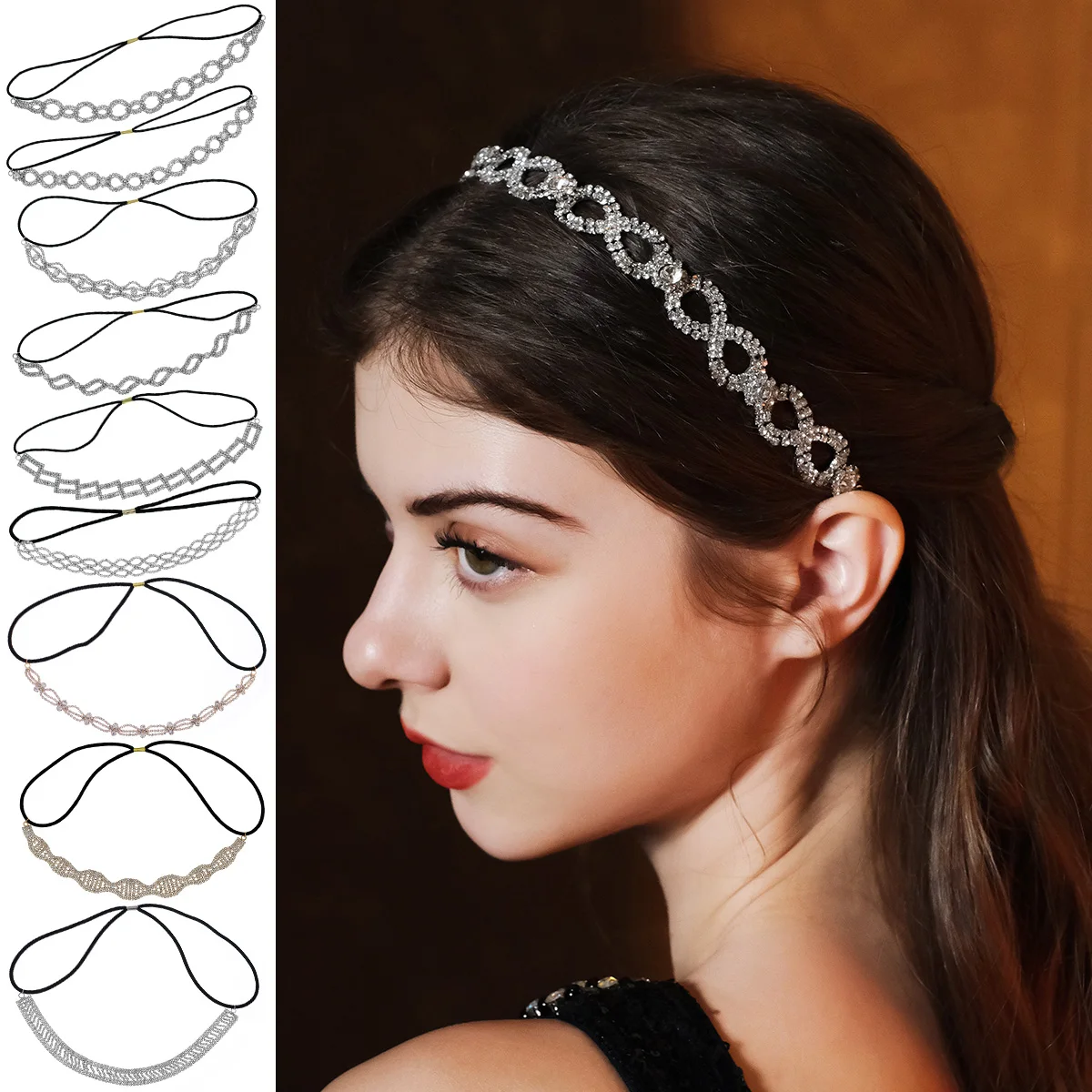 Fashion Luxury Pearl Rhinestone Beads Hairbands Lace Crown Crystal Bridal Hair Piece Accessories