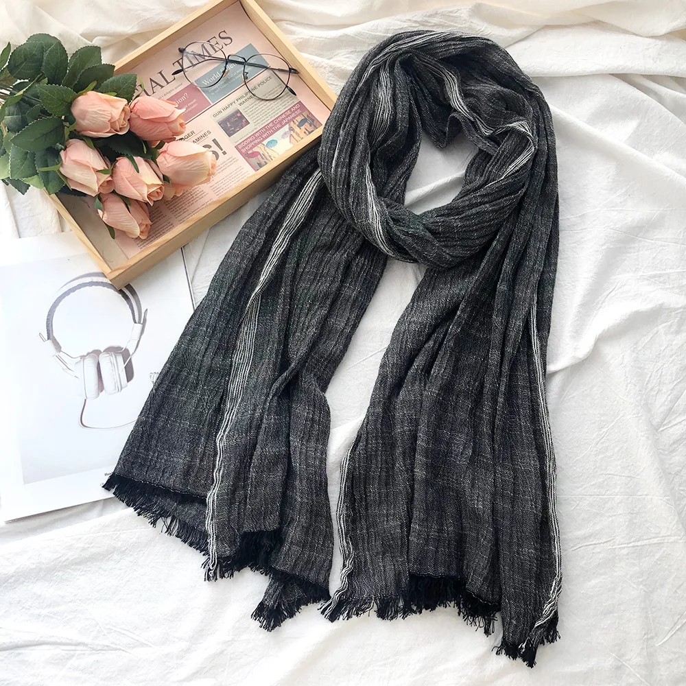 Autumn Winter Men Scarf Fashion Striped Cotton Linen Men's Scarves Warm Pashmina Neckerchief Short