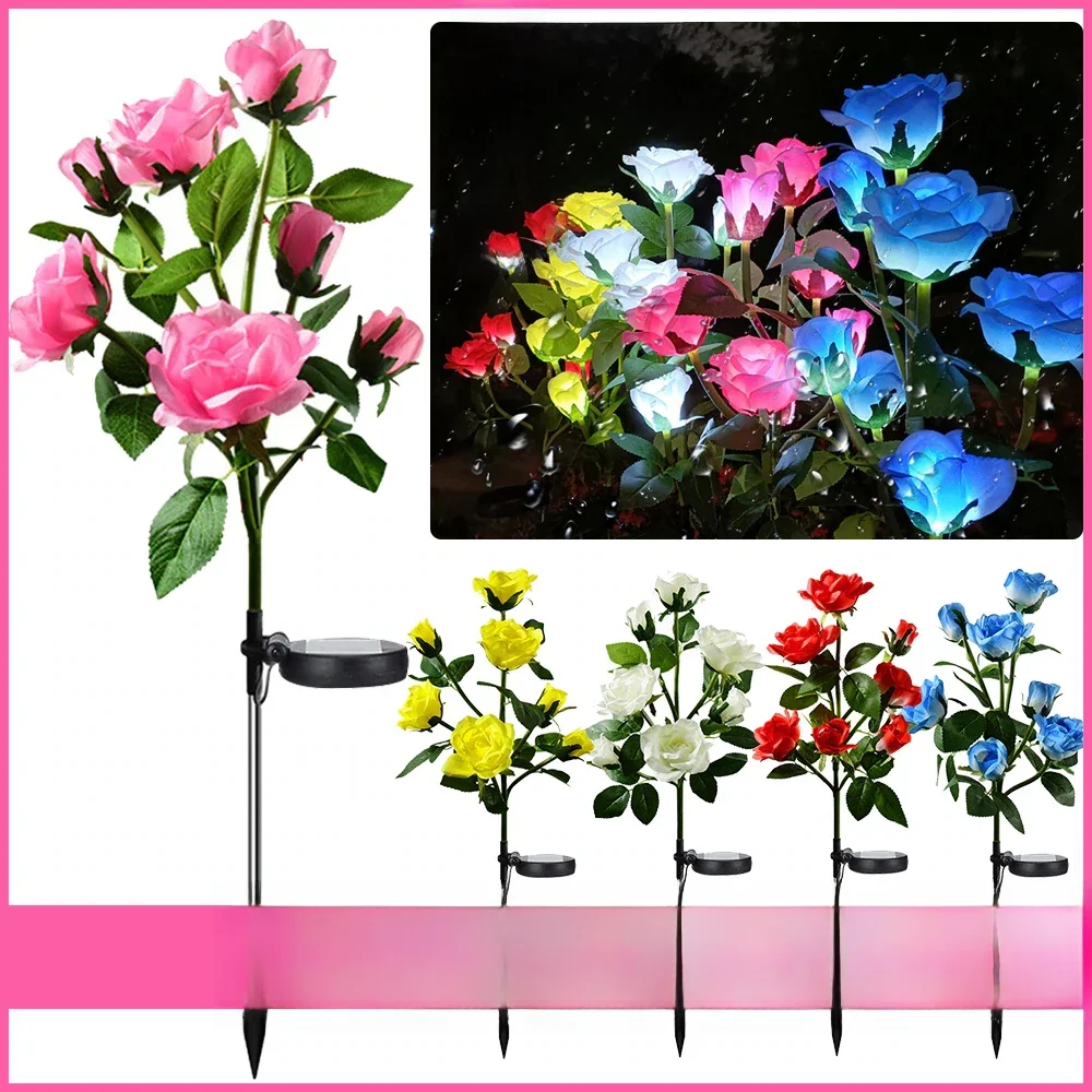 7 Head Solar LED Simulated Rose Lights Garden Lawn Lights Outdoor IP65 Waterproof Landscape Lights