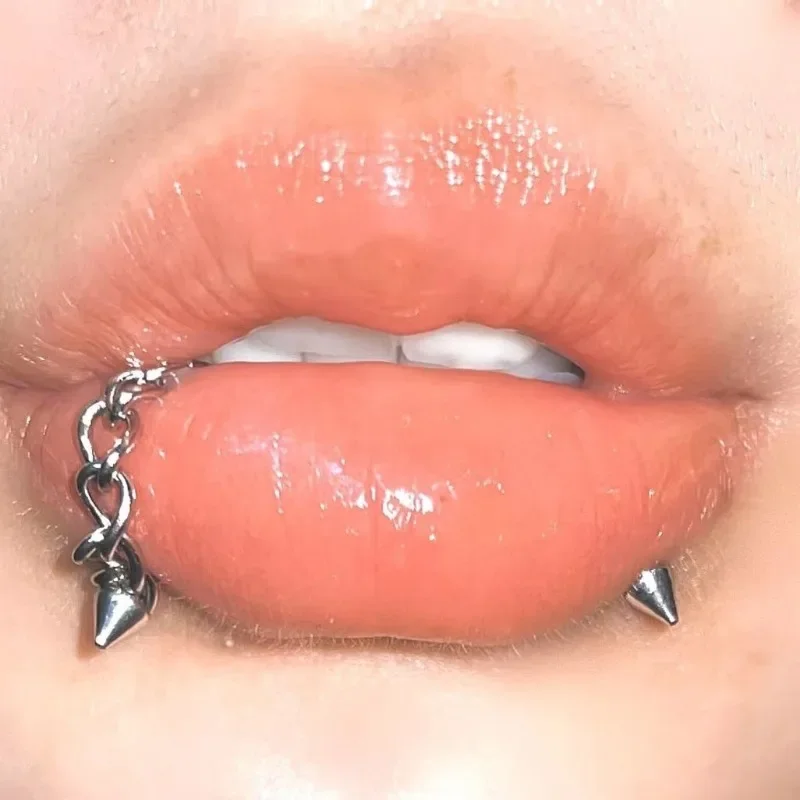 Chain Lip Ring One Nail Dual Use Ins Men Women Titanium Steel Round Ball Pointed Conical Punk Labret