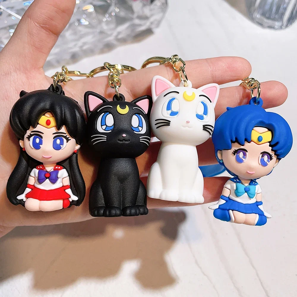 Anime Sailor Moon Keychain Cute Figure Tsukino Usagi Luna Cat Doll Pendant Keyring Car Key Holder