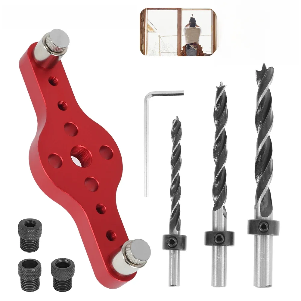 Alloy Vertical Pocket Hole Jig Woodworking 6/8/10mm Drilling Locator Wood Dowelling Self Centering