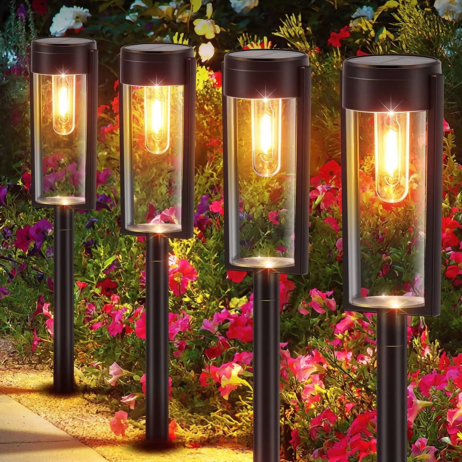 LED Solar Outdoor Pathway Lights Tungsten Filament Bulb Solar Path Walkway Lighting Waterproof