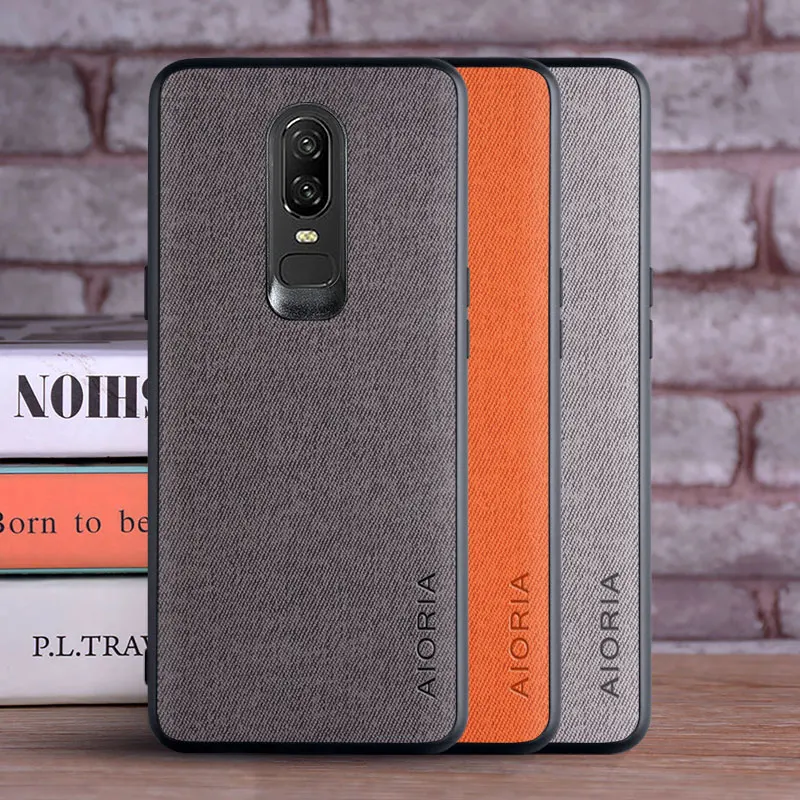 Textile Leather Case for Oneplus 6 soft TPU with back hard PC material camera protection design