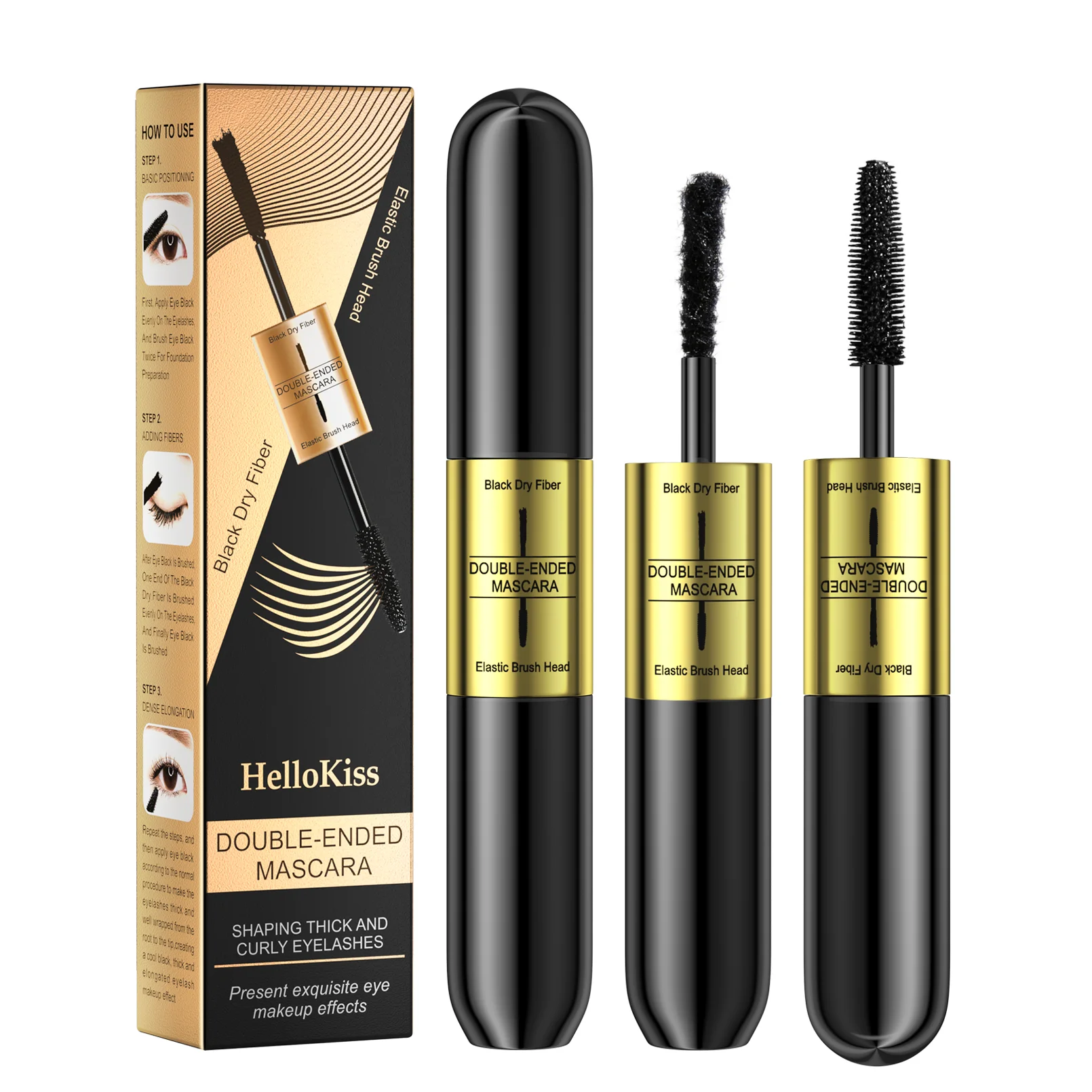 Double-ended 3D Mascara Waterproof Thick Long Lasting Lash Black Eyelashes Silk Fiber Lengthening