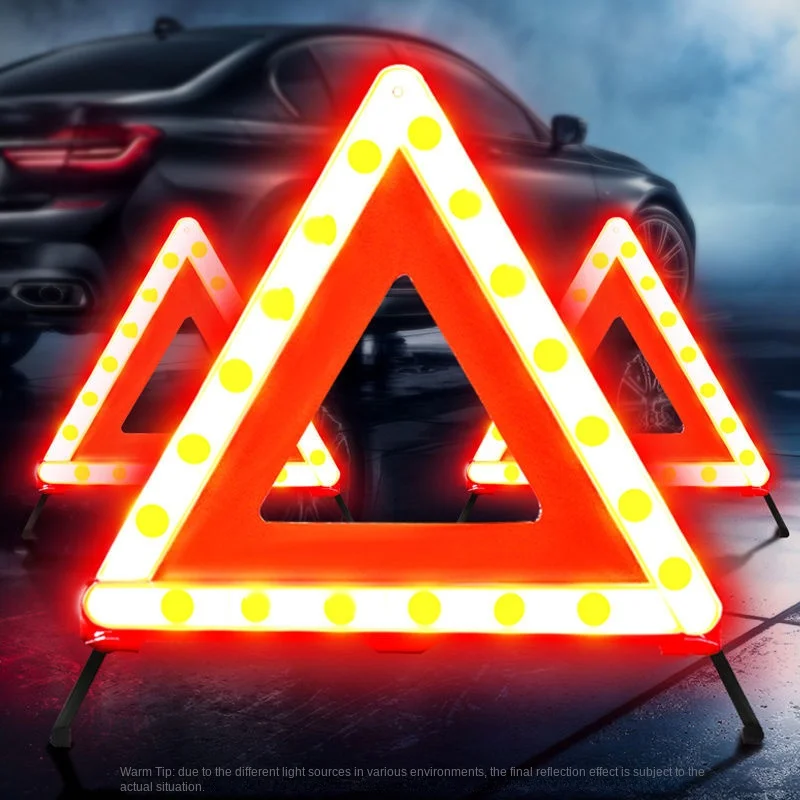 Car Emergency Breakdown Warning Triangle Red Reflective Road Safety Hazard Car Tripod Portable